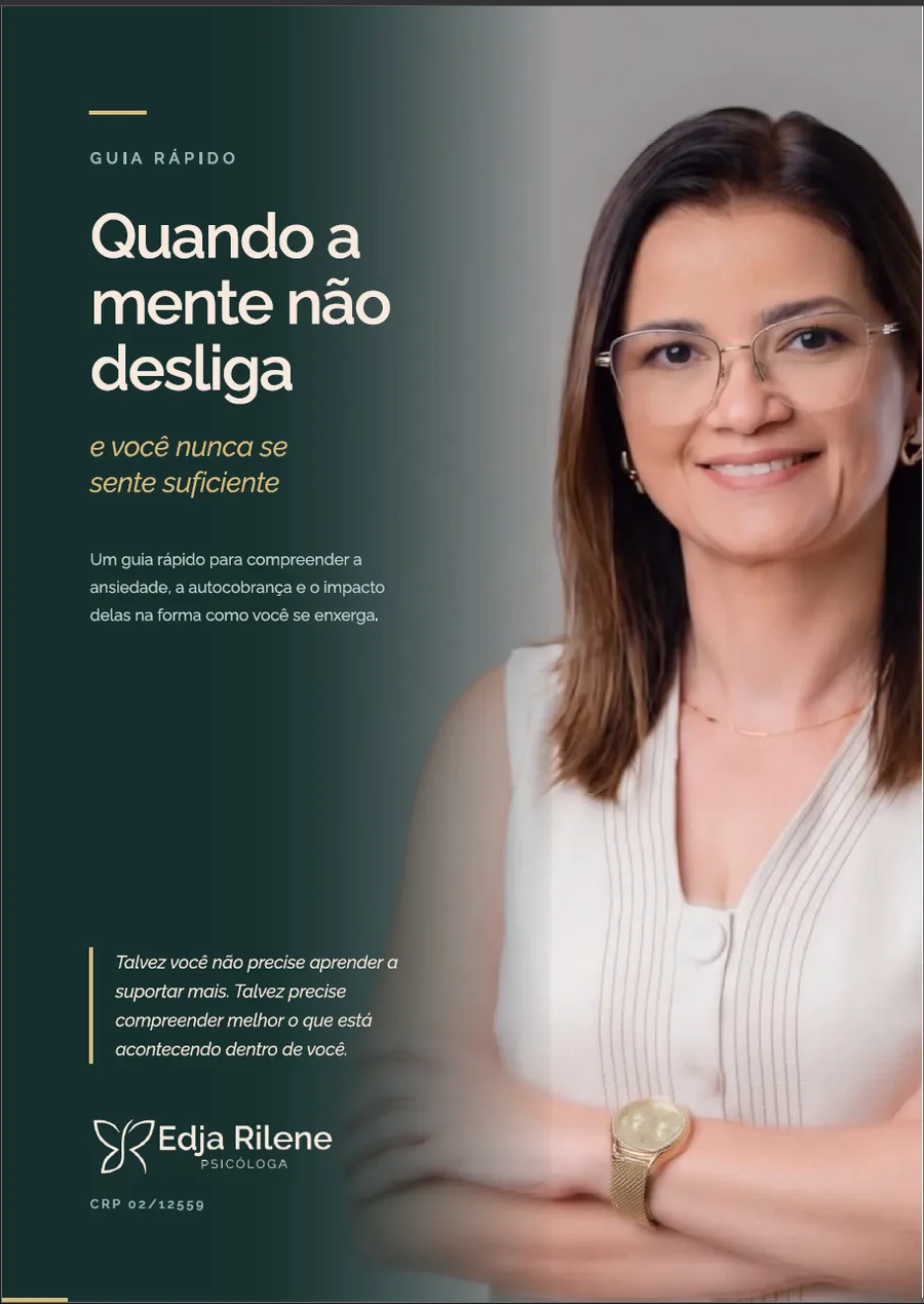 Capa do guia “Quando a mente não desliga”, de Edja Rilene, psicóloga.